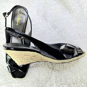 Cole Haan Black Patent Wedge Sandals